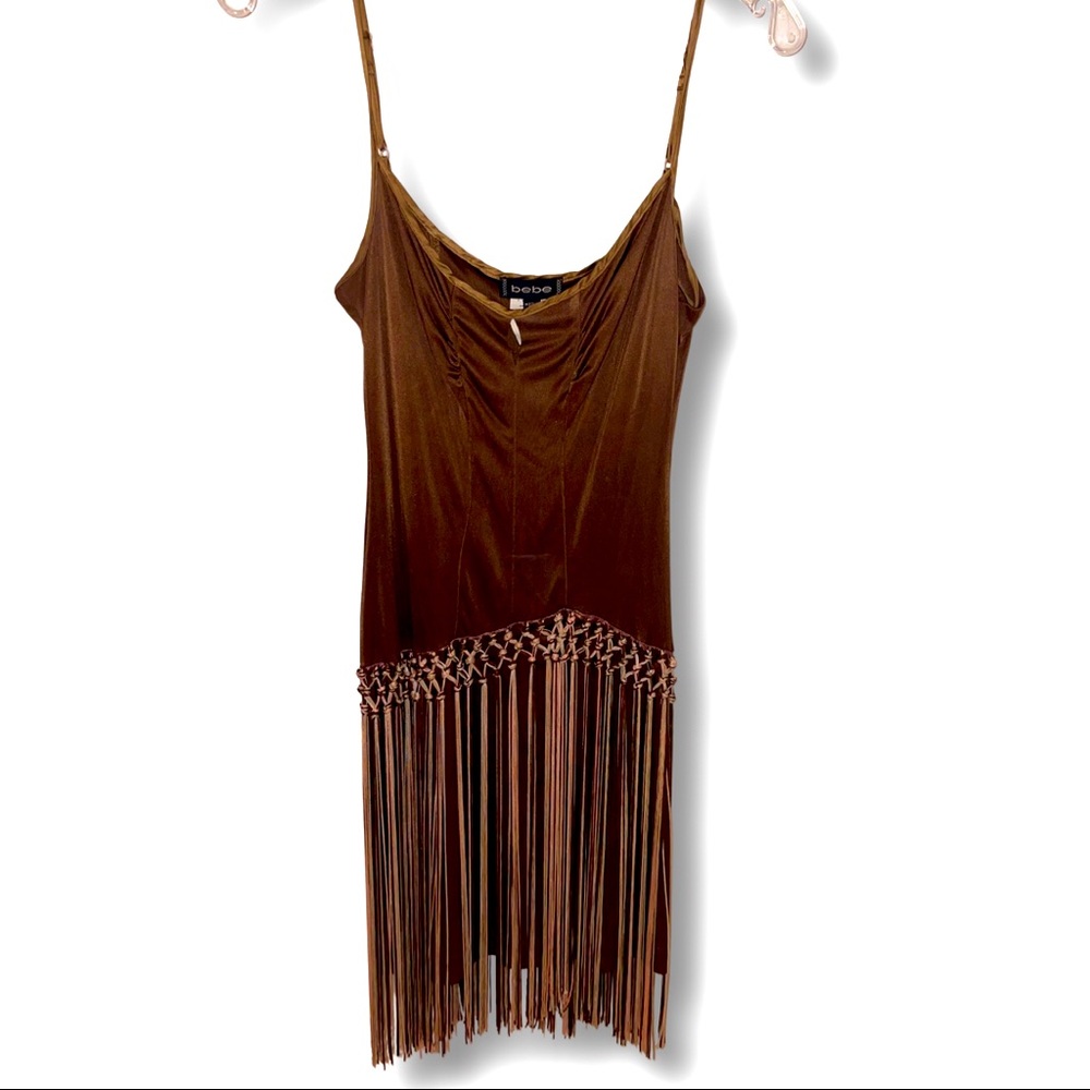 Brown fringe Bebe dress!
